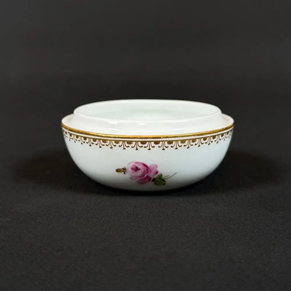 Meissen Antique Porcelain Trinket Box without Lid White Gold Pink Rose Floral 3'